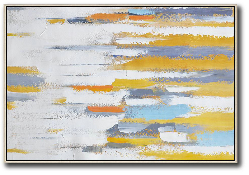 Handmade Large Painting,Oversized Contemporary Painting On Canvas,Abstract Painting On Canvas,Yellow,White,Grey.etc